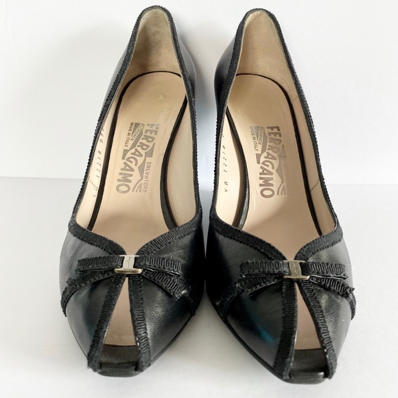 Salvatore Ferragamo ‘Genie’ Leather Peep-Toe Wedge - Picture 3 of 14